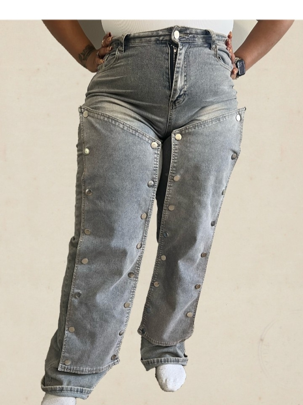 High-Waist Blue Snap-Detail Women’s Jeans